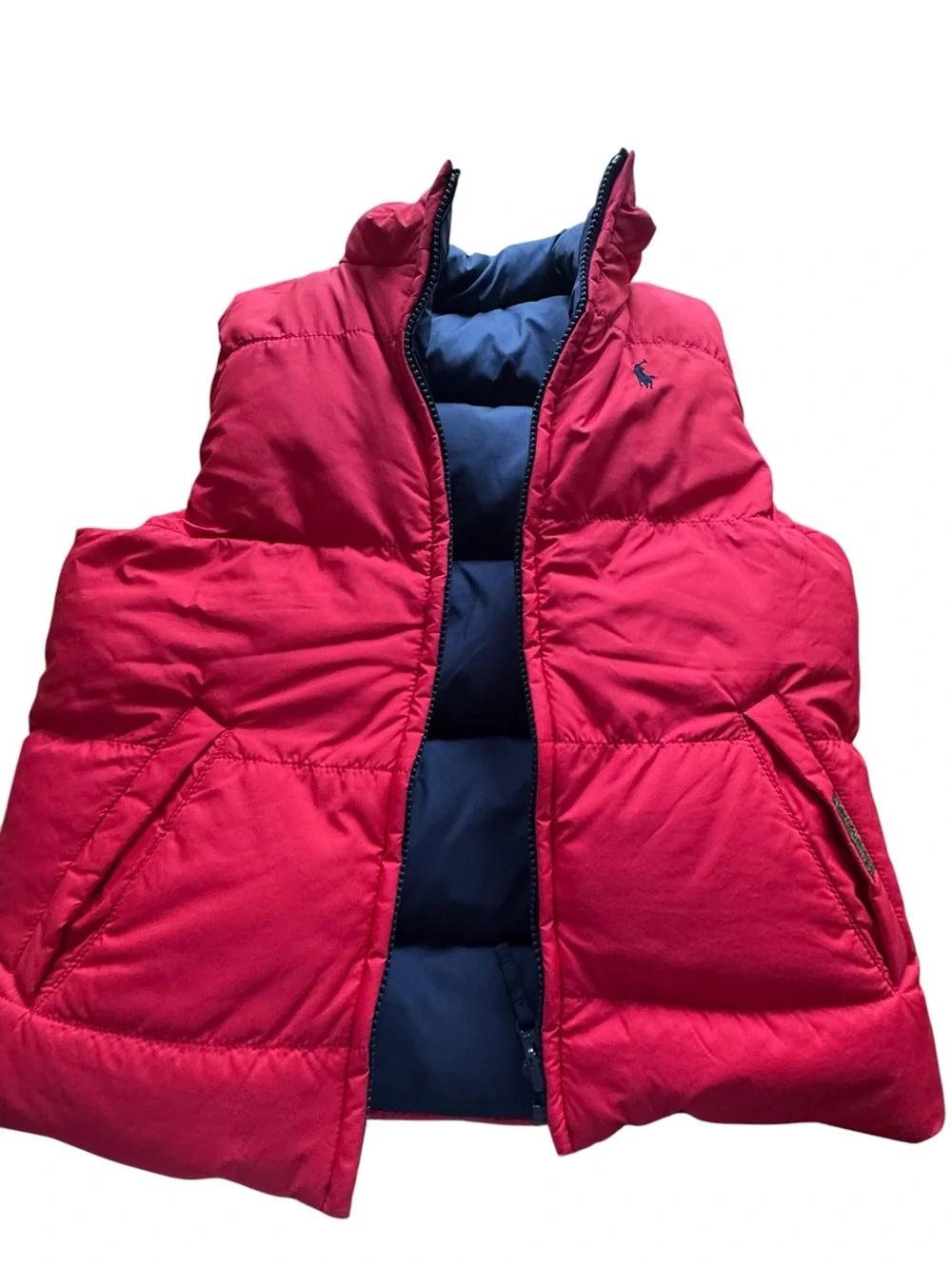 Ralph Lauren Reversible Down Puffer Vest in Red and Navy Blue-kids size 7